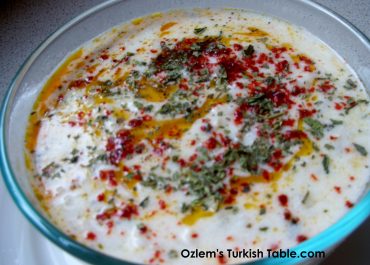 Yoghurt soup with rice, red pepper flakes and dried mint – Yayla Corbasi